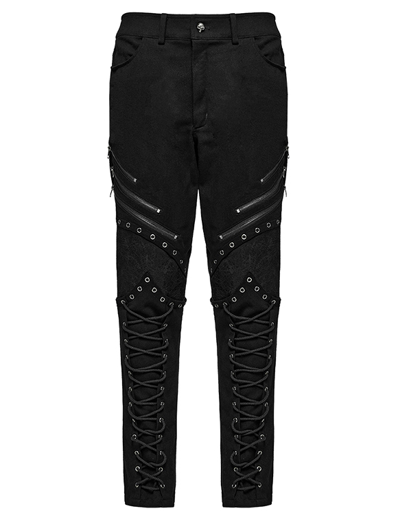 Pantalon à lacages et genouillères en cuir vegan Noir