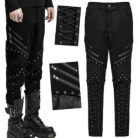 Pantalon gothique laçage zips homme Punk Rave WK630-BK.