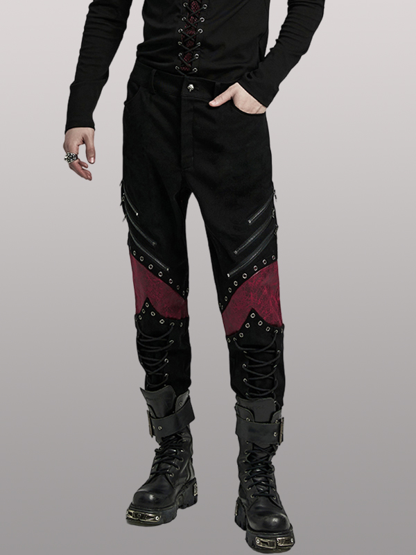 Pantalon à lacages et genouillères en cuir vegan Rouge