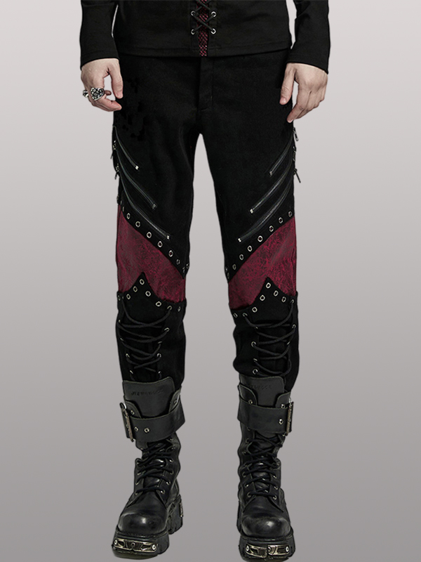 Pantalon à lacages et genouillères en cuir vegan Rouge