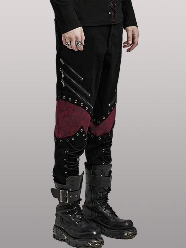 Pantalon à lacages et genouillères en cuir vegan Rouge