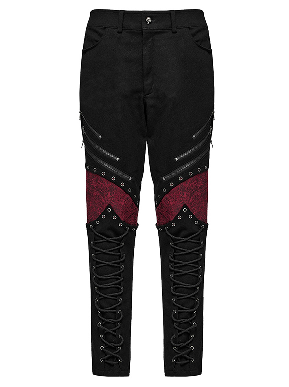 Pantalon à lacages et genouillères en cuir vegan Rouge