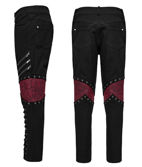 Pantalon à lacages et genouillères en cuir vegan Rouge