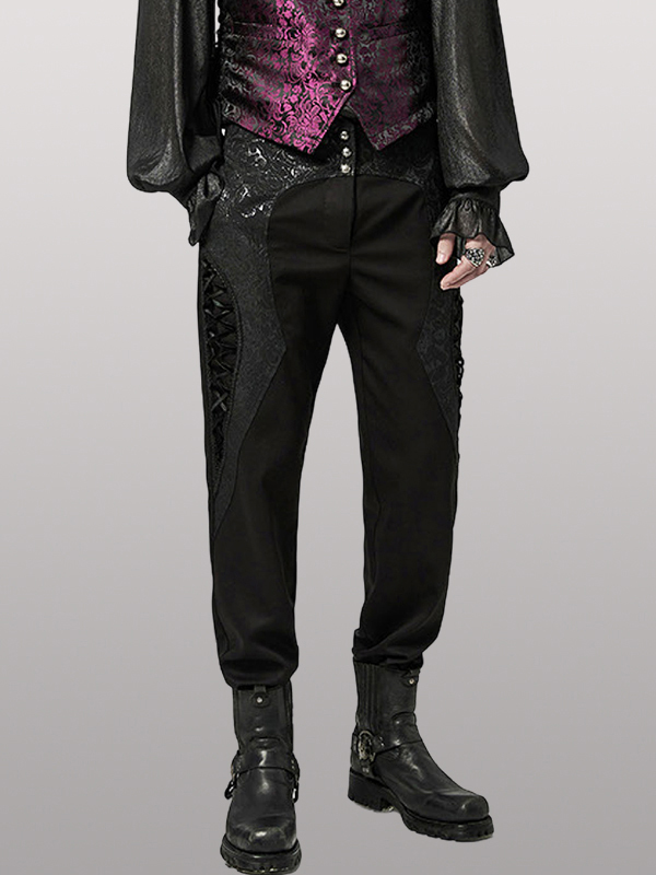 Pantalon à jacquard brillant et laçages