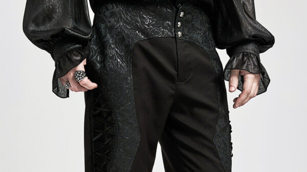 Pantalon à jacquard brillant et laçages