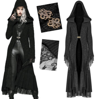 Cardigan long avec capuche et dentelle