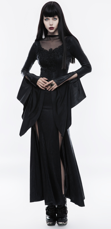 Robe longue en faux cuir brodé