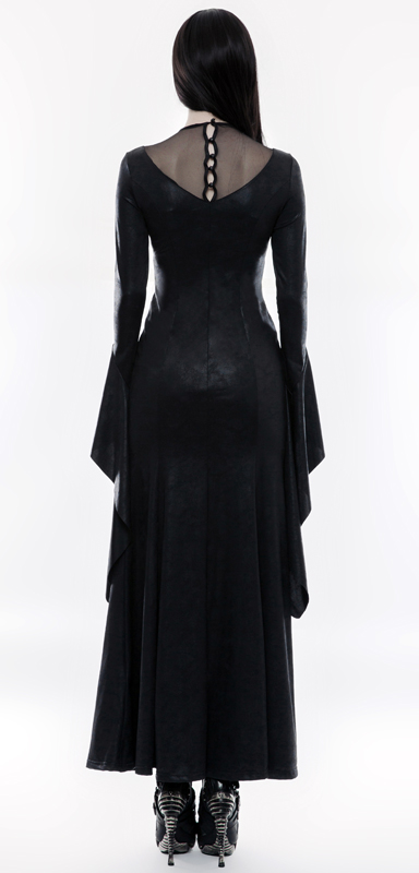 Robe longue en faux cuir brodé