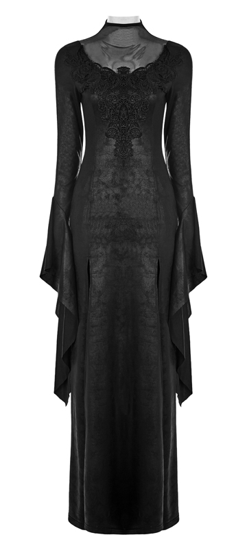 Robe longue en faux cuir brodé