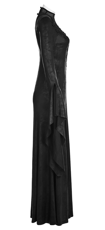 Robe longue en faux cuir brodé