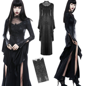 Robe longue en faux cuir brodé