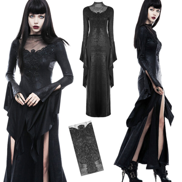 Robe longue en faux cuir brodé