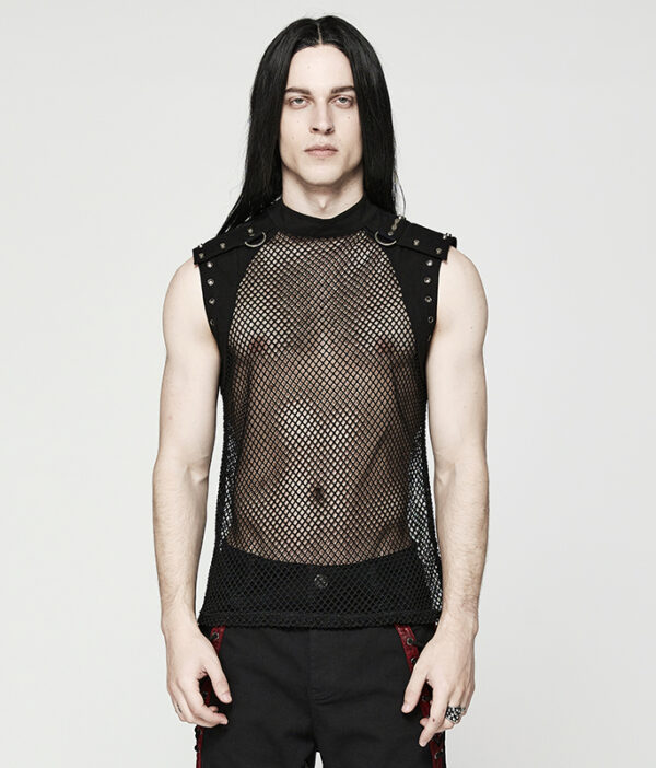 Débardeur en résille et jeans clouté Débardeur en résille et jeans clouté