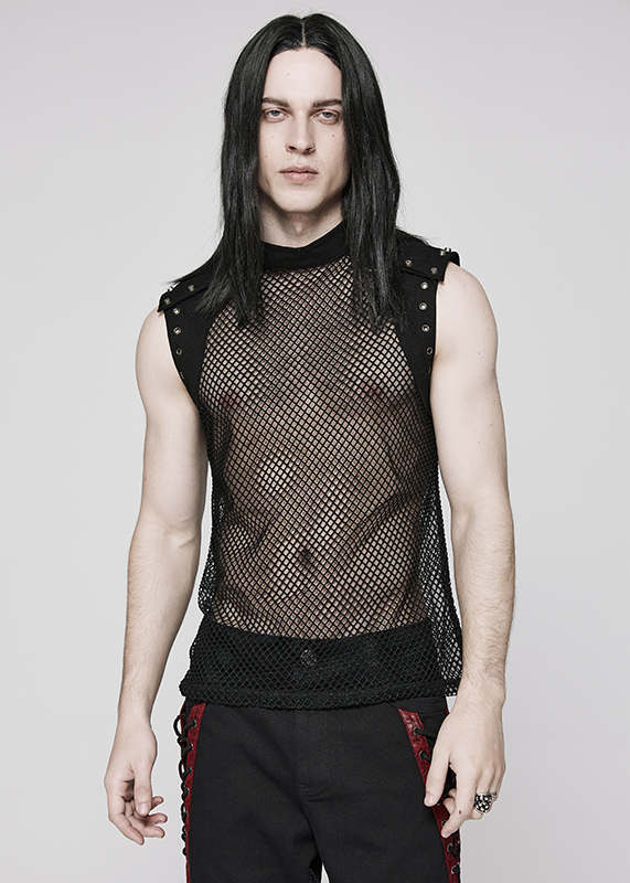 Débardeur en résille et jeans clouté Débardeur en résille et jeans clouté