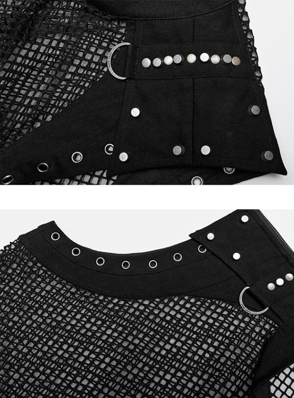 Débardeur en résille et jeans clouté Débardeur en résille et jeans clouté