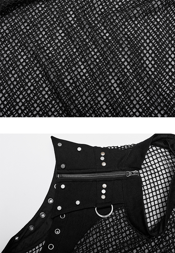 Débardeur en résille et jeans clouté Débardeur en résille et jeans clouté