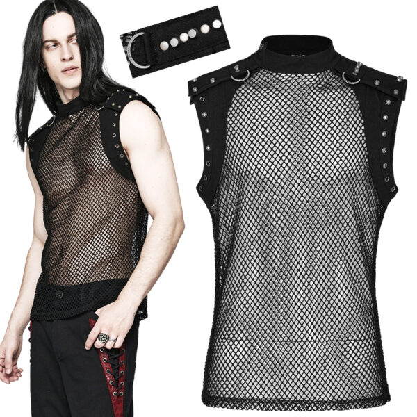 Débardeur en résille et jeans clouté Débardeur en résille et jeans clouté