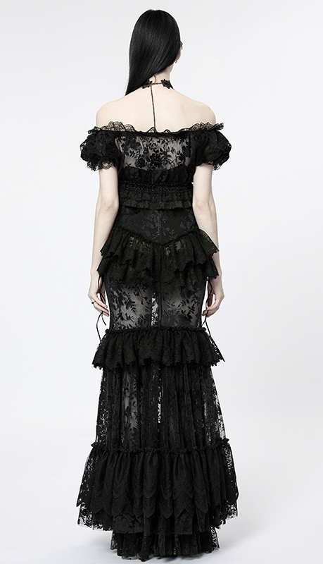 Crop top en dentelle à motif velours Noir