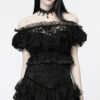 Crop top en dentelle à motif velours Noir