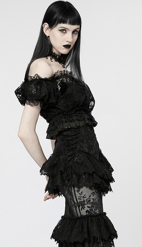 Crop top en dentelle à motif velours Noir