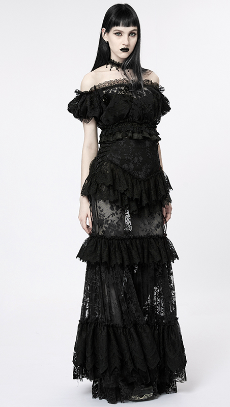 Crop top en dentelle à motif velours Noir