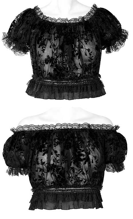 Crop top en dentelle à motif velours Noir