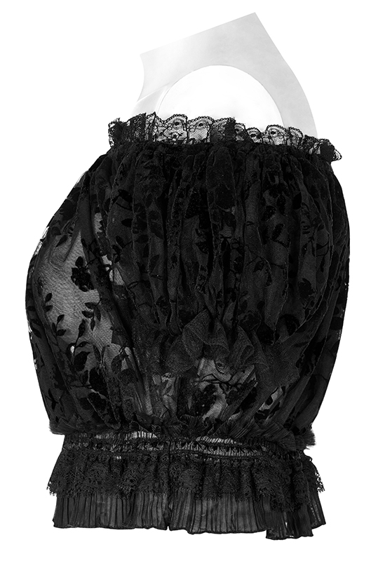 Crop top en dentelle à motif velours Noir