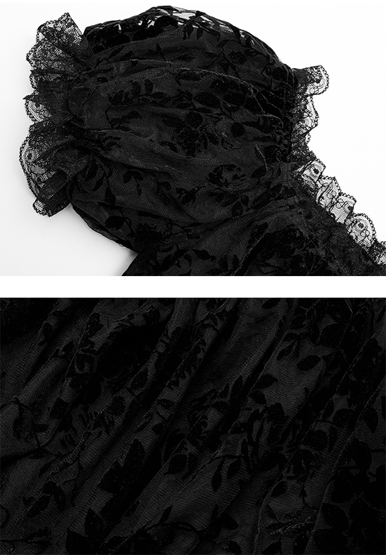 Crop top en dentelle à motif velours Noir