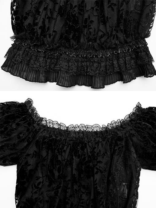 Crop top en dentelle à motif velours Noir