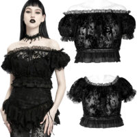 Crop top dentelle velours gothique Punk Rave WT-775-BK.