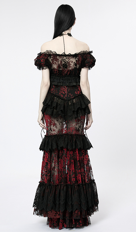 Crop top en dentelle à motif velours Rouge