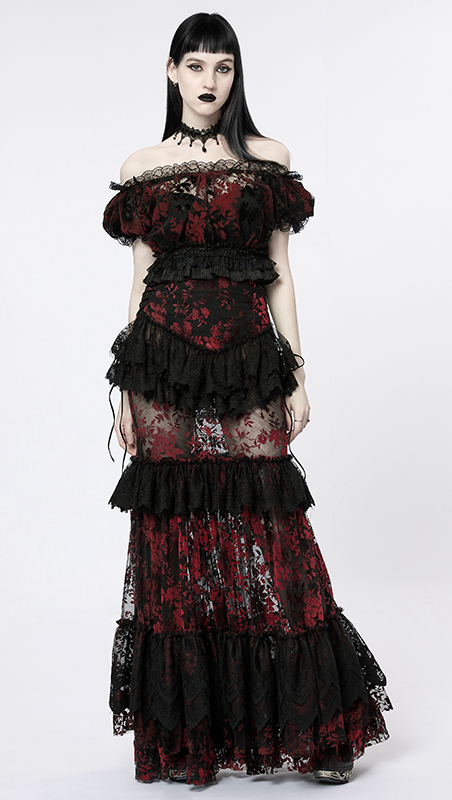 Crop top en dentelle à motif velours Rouge