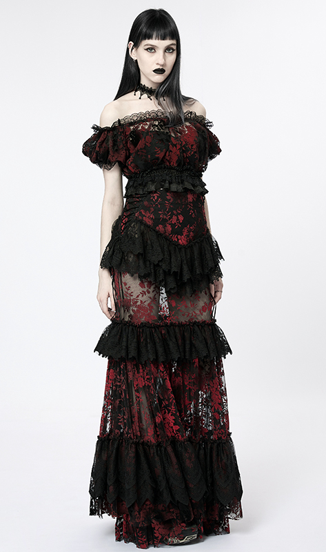 Crop top en dentelle à motif velours Rouge