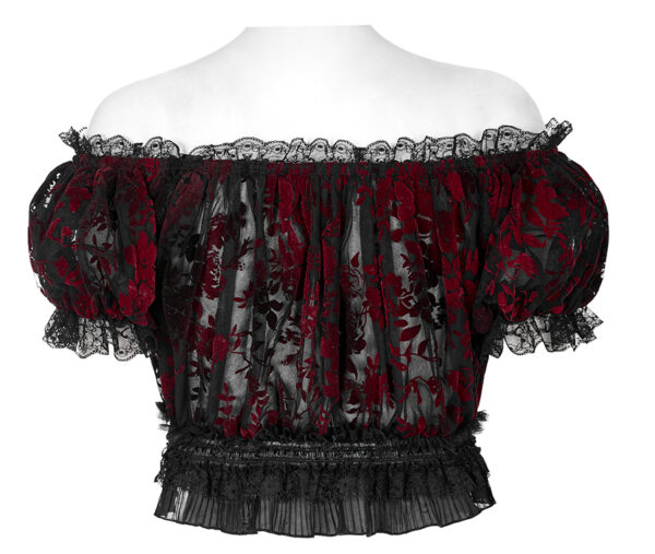 Crop top en dentelle à motif velours Rouge