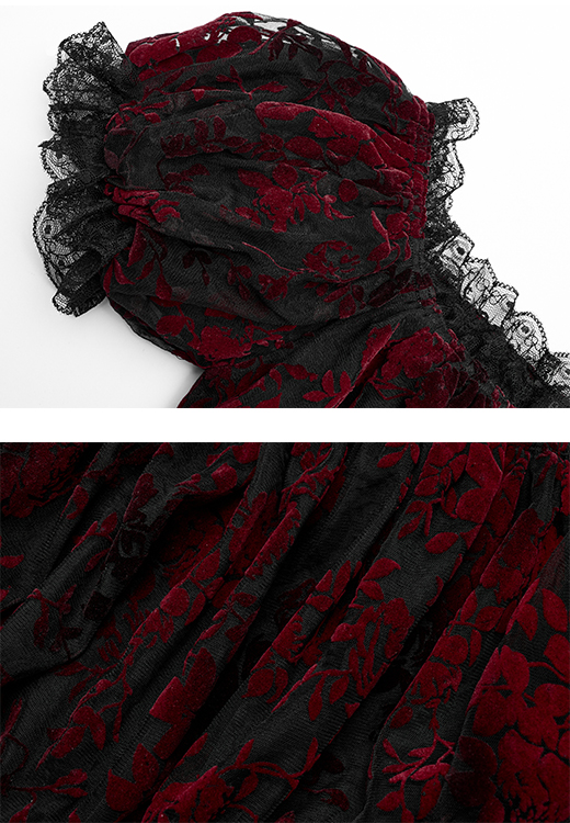 Crop top en dentelle à motif velours Rouge