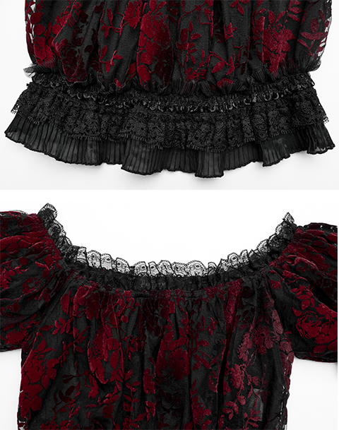 Crop top en dentelle à motif velours Rouge