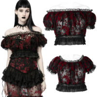 Blouse courte dentelle velours gothique Punk Rave WT-775-BK-RD.