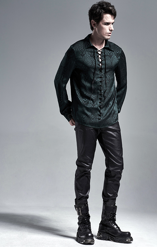 Chemise jacquard dentelle et serpent Verte