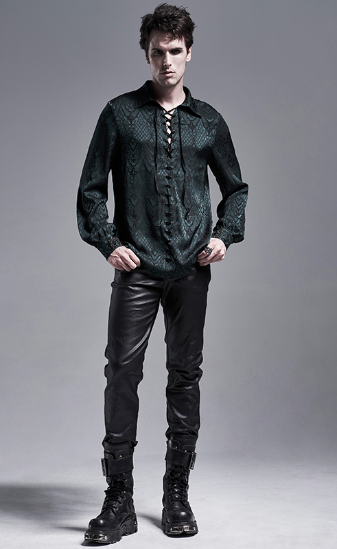 Chemise jacquard dentelle et serpent Verte