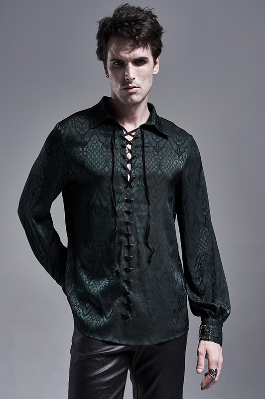 Chemise jacquard dentelle et serpent Verte