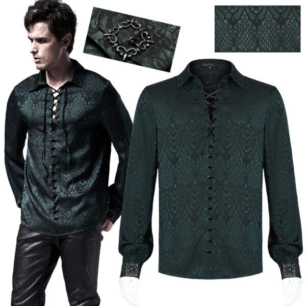 Chemise jacquard dentelle et serpent Verte
