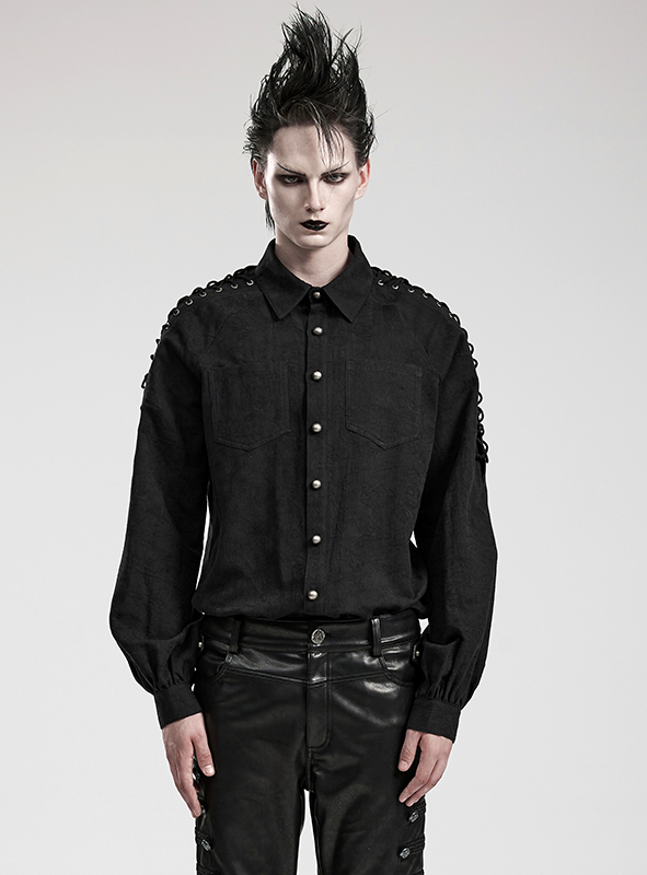 Chemise motifs brodés à laçages Noire Chemise motifs brodés à laçages Noire