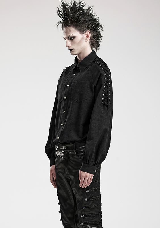 Chemise motifs brodés à laçages Noire Chemise motifs brodés à laçages Noire