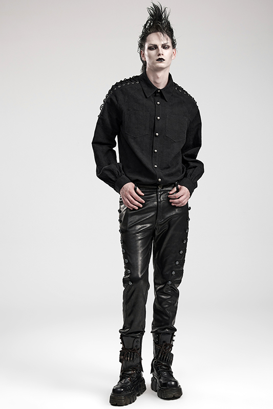 Chemise motifs brodés à laçages Noire Chemise motifs brodés à laçages Noire