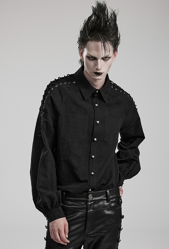 Chemise motifs brodés à laçages Noire Chemise motifs brodés à laçages Noire