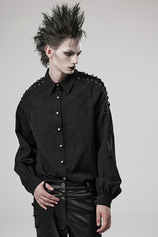 Chemise motifs brodés à laçages Noire Chemise motifs brodés à laçages Noire