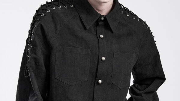 Chemise motifs brodés à laçages Noire Chemise motifs brodés à laçages Noire