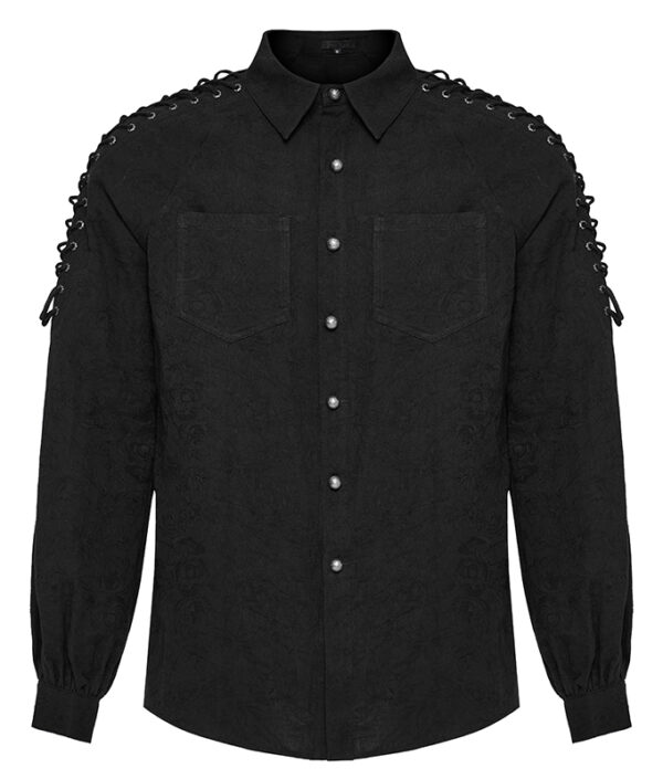 Chemise motifs brodés à laçages Noire Chemise motifs brodés à laçages Noire