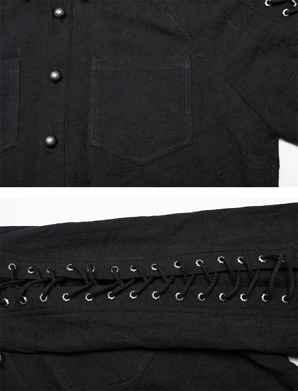 Chemise motifs brodés à laçages Noire Chemise motifs brodés à laçages Noire