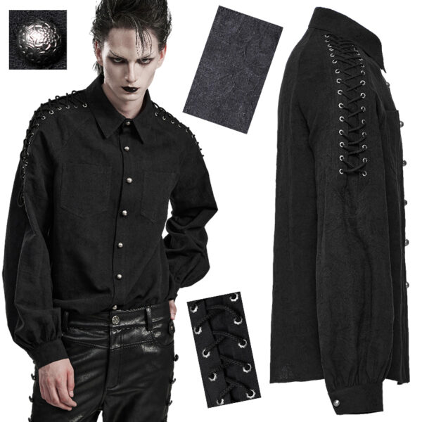 Chemise motifs brodés à laçages Noire Chemise motifs brodés à laçages Noire